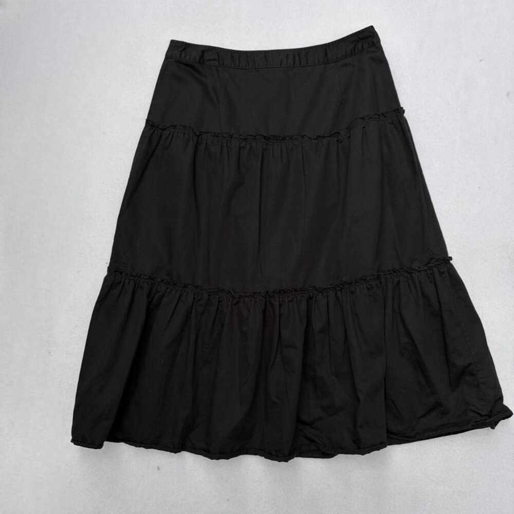 Banana Republic Black Button Front Tiered Ruffle Linen Cotton A-line Skirt Sz 8 - Picture 2 of 6